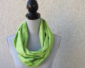 Fabric scarf, Infinity scarf, tube scarf, eternity scarf, loop scarf, long scarf in a green cotton fabric
