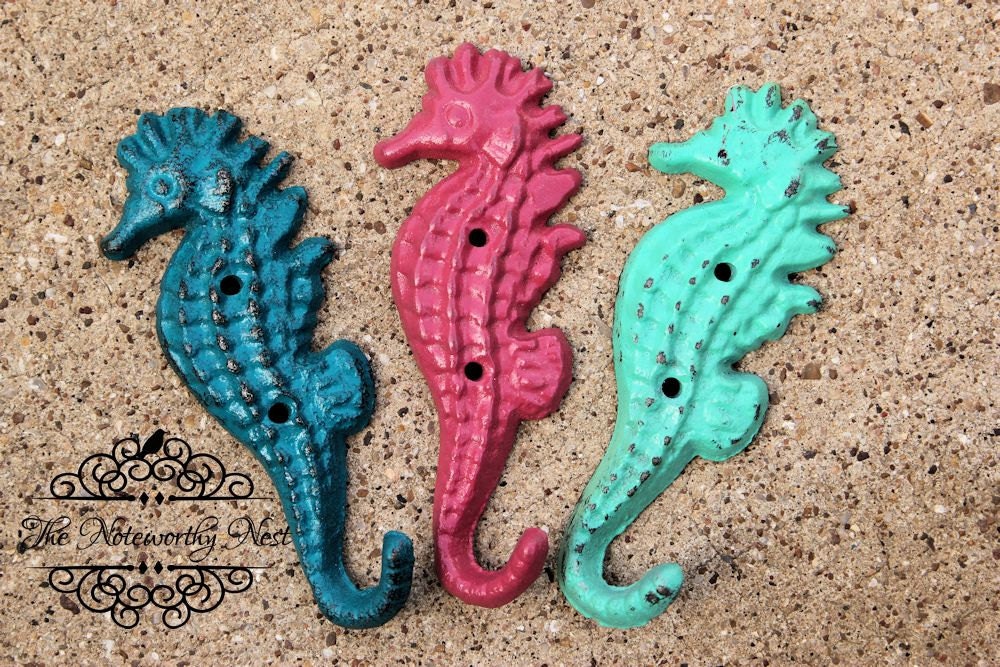 cast Iron seahorse hook Seahorse hook Aqua by TheNoteworthyNest
