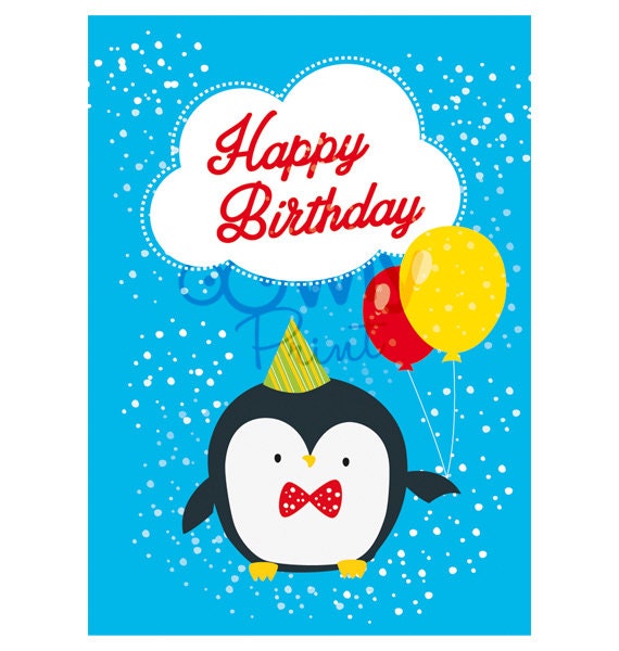printable penguin happy birthday card ready to print by owlyprint