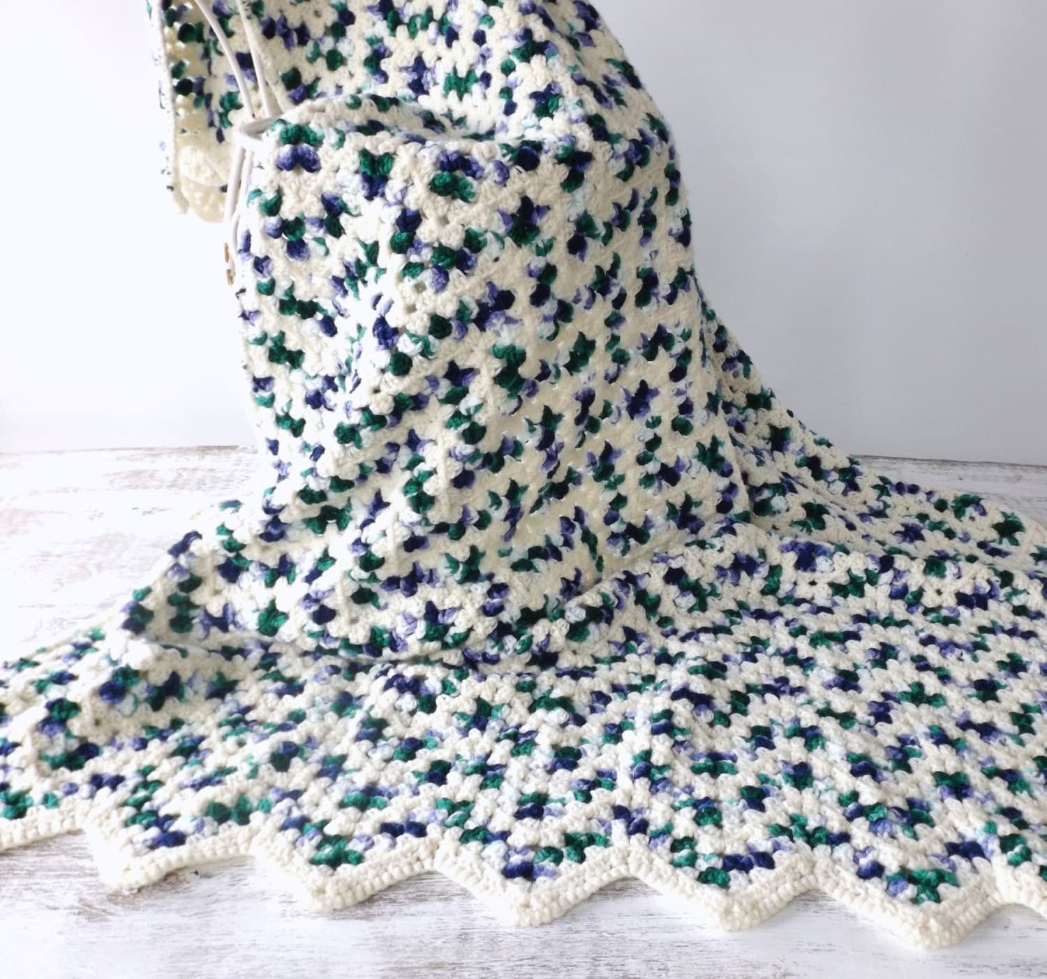 Vintage Knit Afghan/ Crochet Blanket/ Vintage Bedding/ Medium