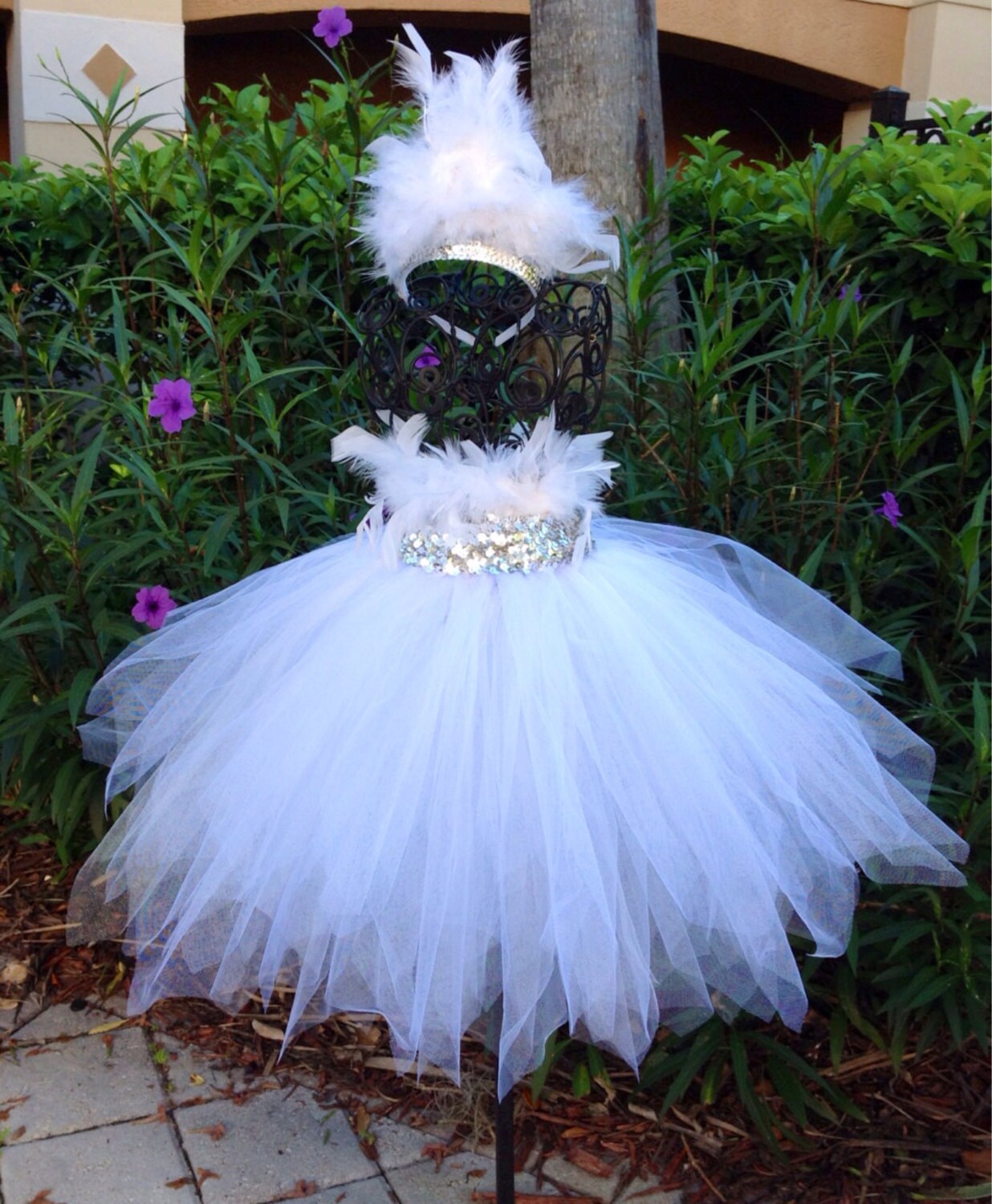 Beautiful Custom Handmade White Feather and Sequin Tutu Dress.