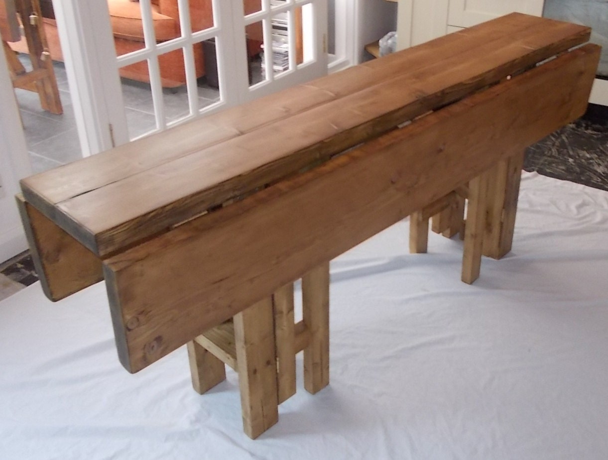 Large Handmade Rustic Drop Leaf Kitchen Dining Table 4 gate