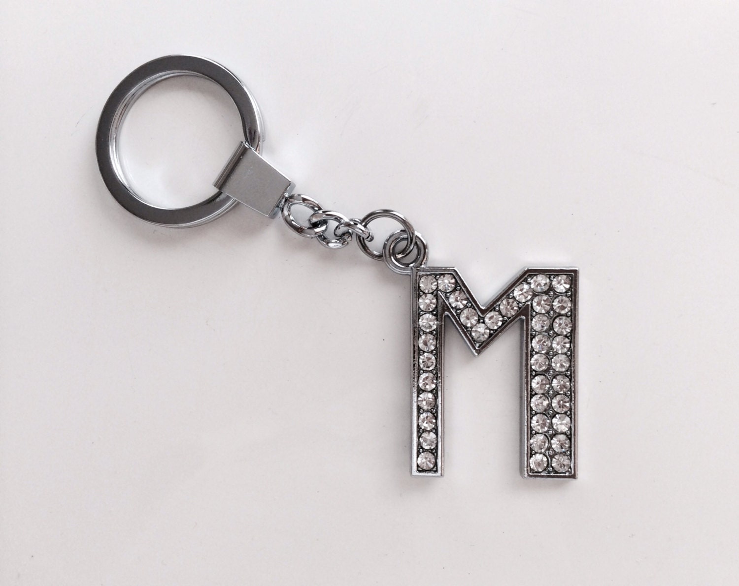 Initial Alphabet Letter M Keychain Keyring Bling Crystal