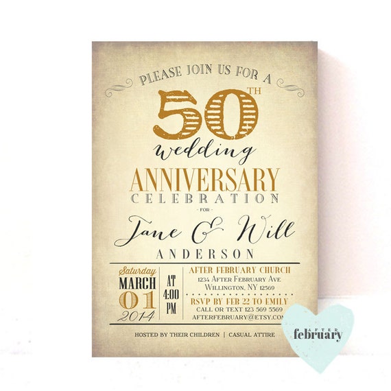 50th Anniversary Invitation Golden Wedding Vintage Gold