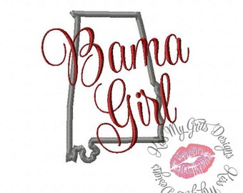 Bama Girl Alabama Map Machine Embroidery Applique Design