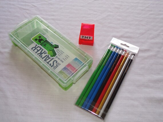 Minecraft Creeper Pencil Box TNT Red Pencil Sharpener with