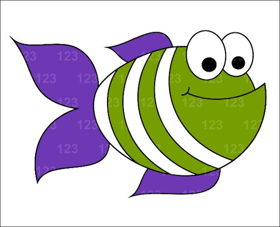 Items similar to Green And Purple Cute Fish Single Digital ...
