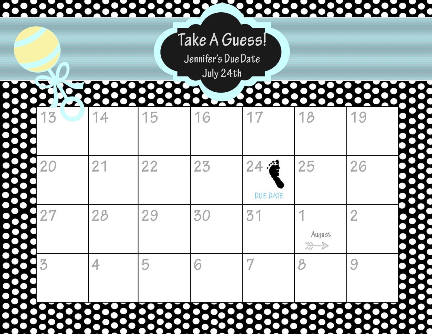 Printable Due Date Calendar // Baby Shower Game // by ...