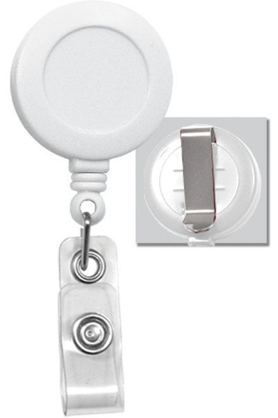 50 White Badge Reel with Clear Vinyl Strap & Belt Clip