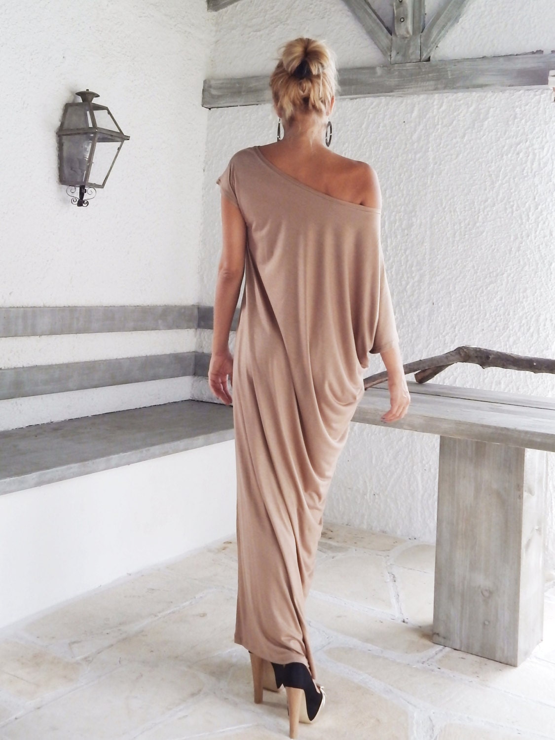 Taupe Maxi Dress / Taupe Kaftan / Asymmetric Plus Size Dress