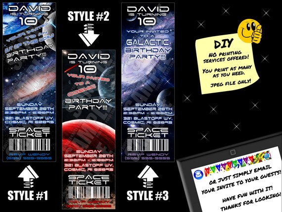 OUTER SPACE TICKET Invitation Printable Invite. Emailable