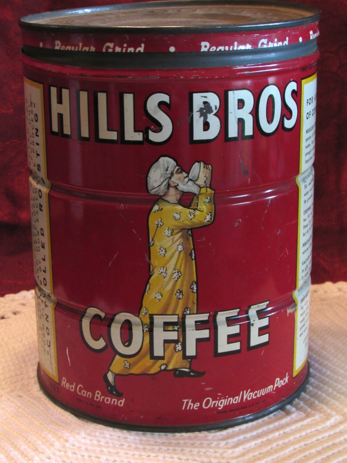 1950's Hills Bros Coffee Tin TeamVintageUSA by LasLovelies on Etsy