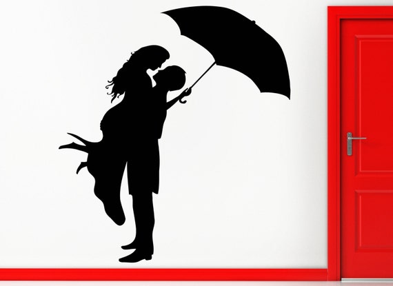 items similar to wall stickers vinyl decal kissing couple with umbrella