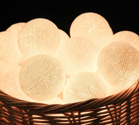 35 White Cotton Ball String Lights for Bedroom by LivingPastel