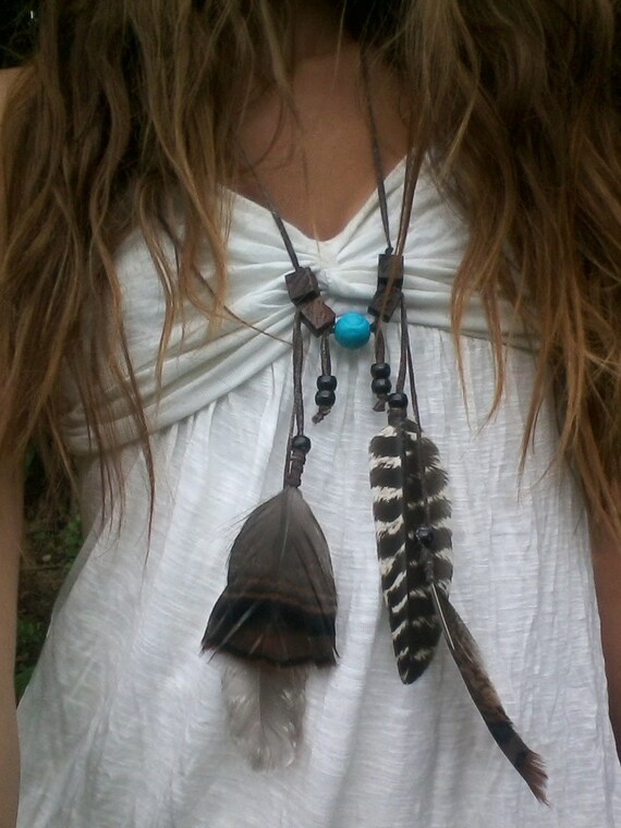 Young Wild and Free, Feather Necklace, Boho, Bohemian, Native American, Festival, Wild Turkey, Feather, Warrior,  Princess, Suede, Turquoise