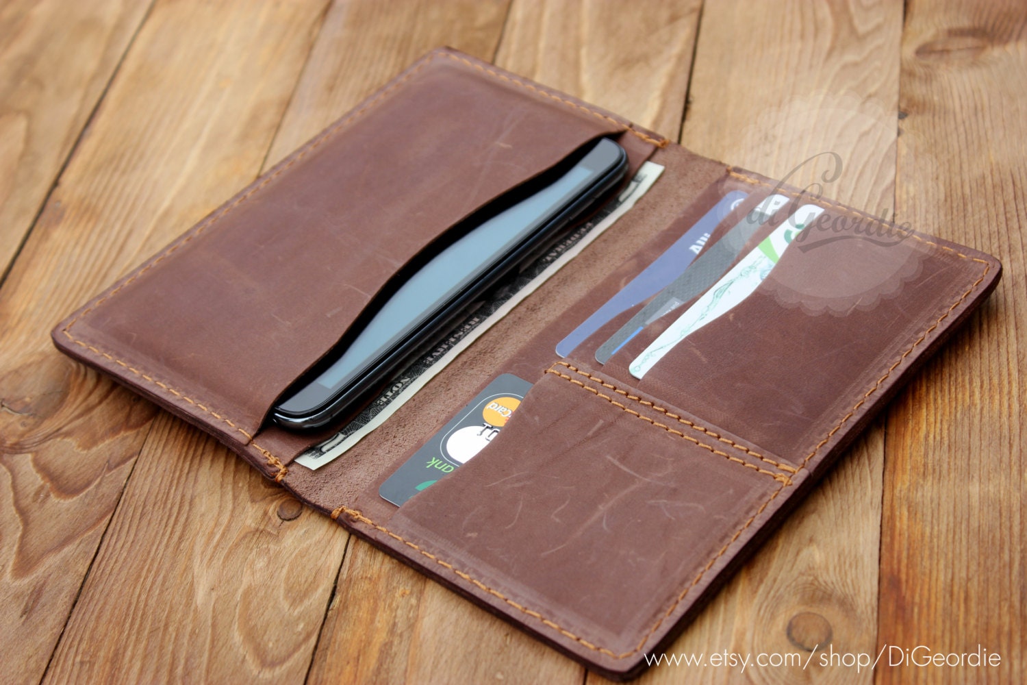 Mens leather wallet iPhone 6 clutch wallet billfold by DiGeordie