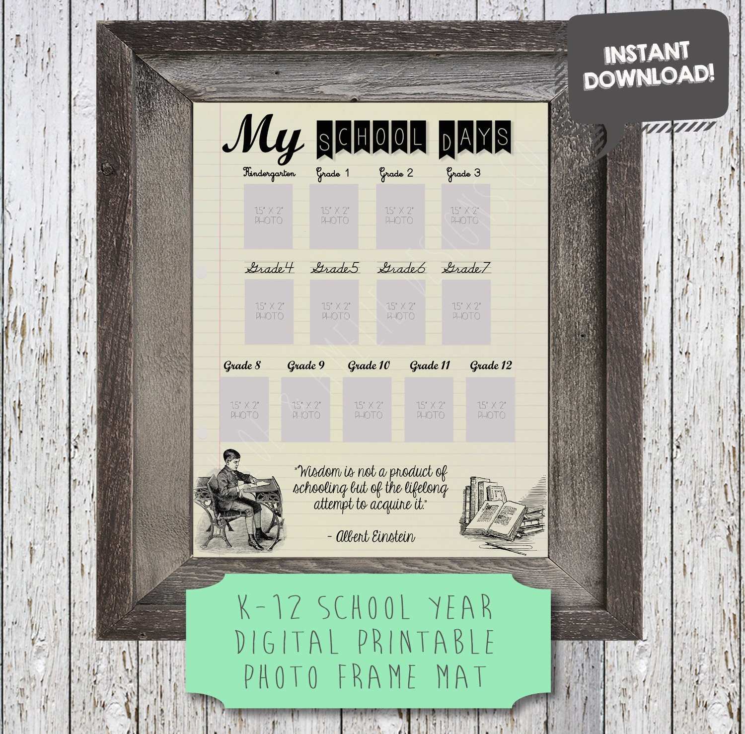 School Years Photo Mat Vintage Digital Printable File