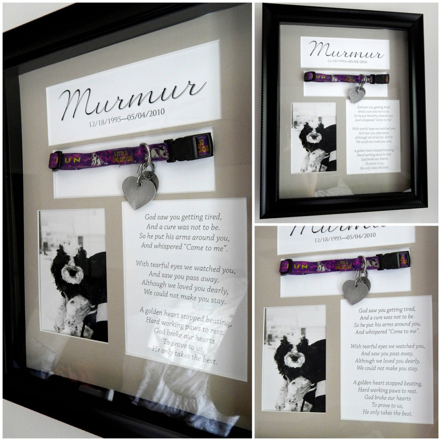 Pet Memorial Shadow Box with Collar Customization Available
