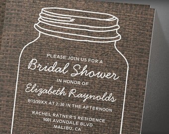 Brown Rustic Burlap Mason Jar Bridal Shower invites