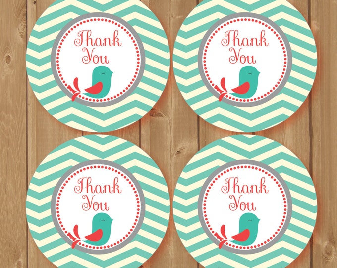 Thank You Favor Tags Bird Pink, ligh blue & grey. Chevron. Printable Favor Tags Baby Shower Birthday diy Thank You Tags INSTANT DOWNLOAD