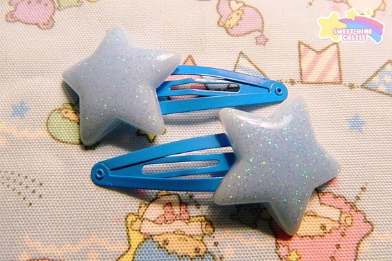 Blue Glitter Star Hair clips