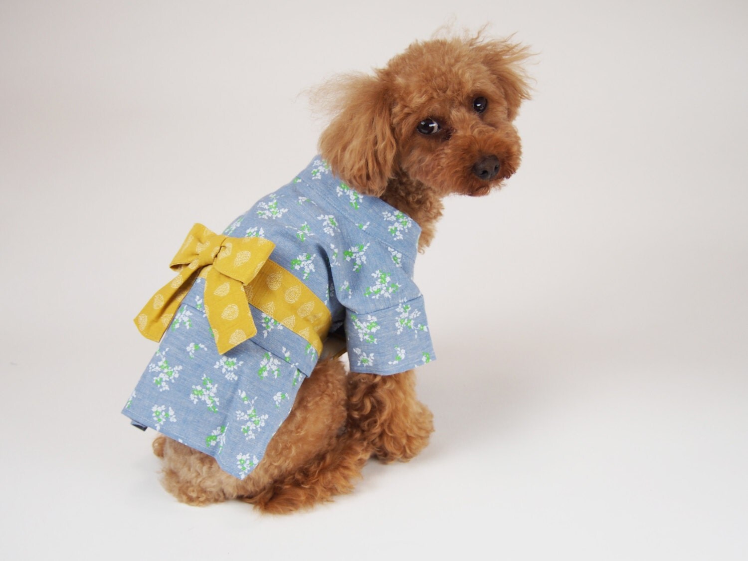 Dog Clothes Floral pattern Japanese Kimono Light BLUE x YELLOW