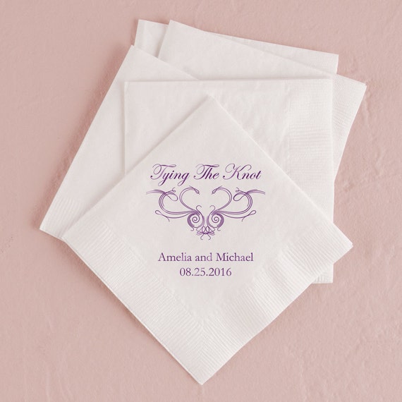 Set of 100 Wedding Napkins Tying the Knot Wedding Printed