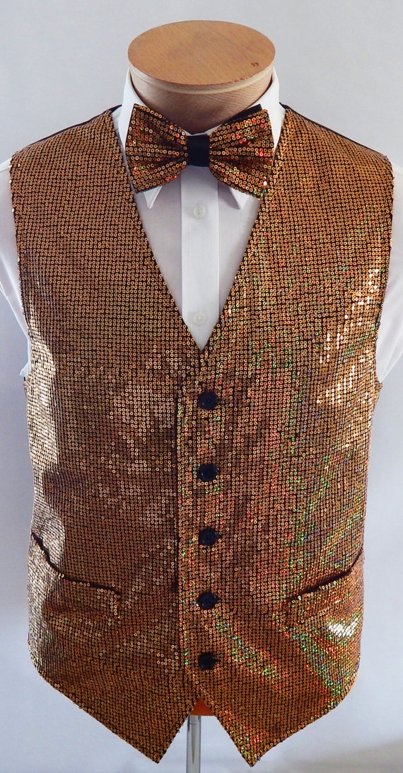 Mens Gold Sequin Vest and Bow Tie Set by vesterrific on Etsy