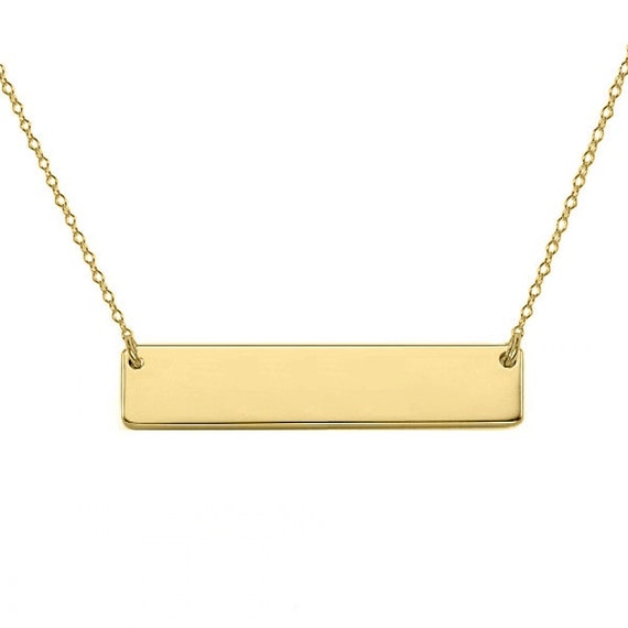 14k Solid Gold Bar Necklace 1.25 inch Choose any Font or Hand