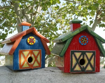 Barn Bird Abode - Painted Handmade Wooden Bird House
