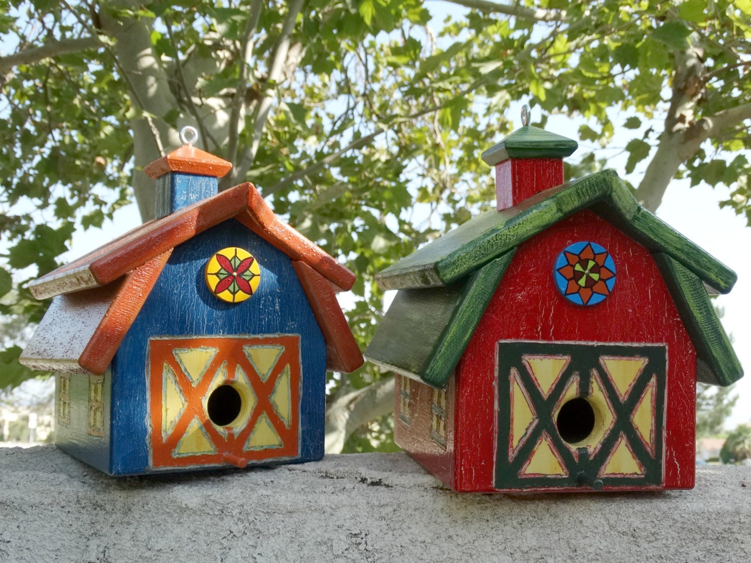 Barn Bird Abode Painted Handmade Wooden Bird House