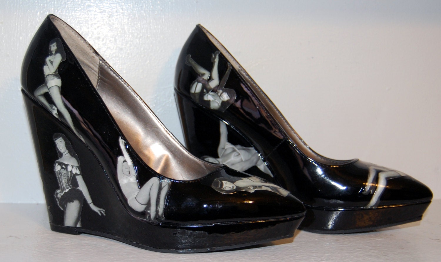 Bettie Page Pin Up Black & White High Heel By CeliaCyanideShoes