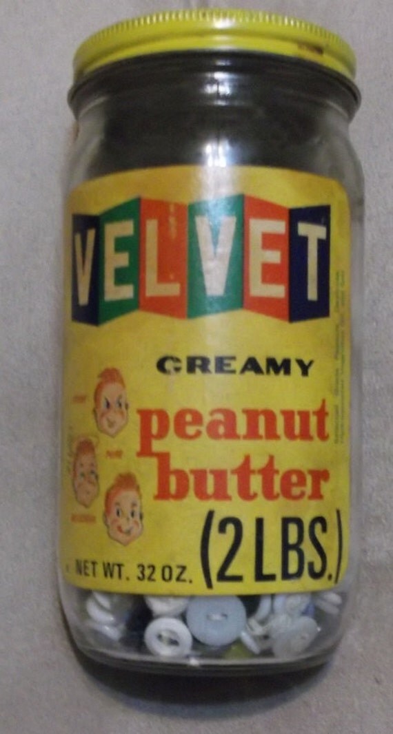 Items similar to LOT Rare Vintage Velvet Peanut Butter Glass Jar