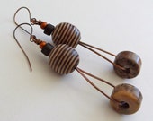 Long dangling earrings wood wire wrapped earrings boho copper handmade purple heart wood bead african clay wheel antique copper wire