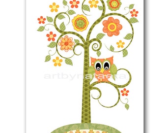 Tree Nursery Owl Nursery Art for Children Printable Digital Print Baby Girl Nursery Print Digital Download Print 8x10 11X14 INSTANT DOWNLOAD