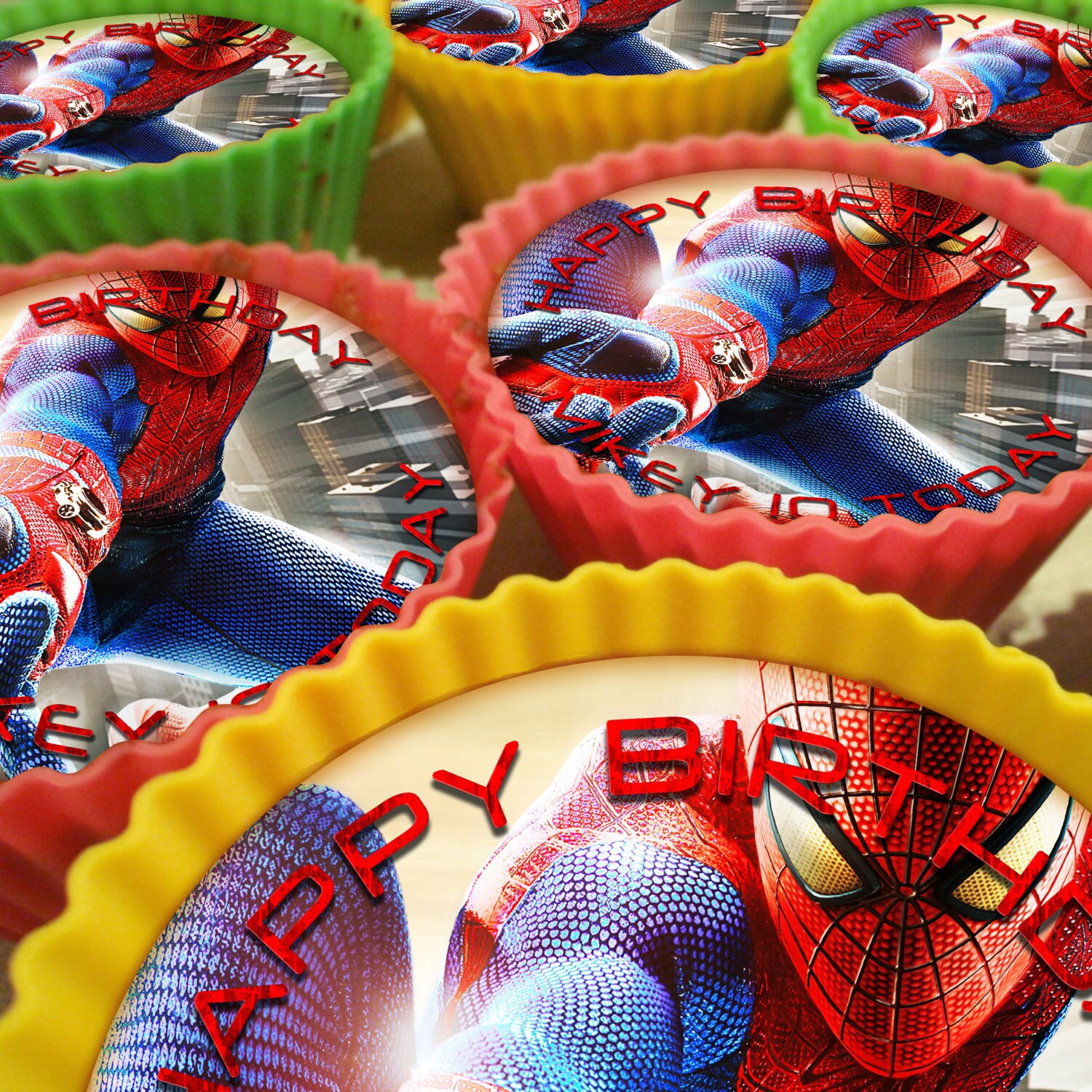 Spiderman Cupcake Toppers 20x5cm by PersonalisedDelights on Etsy