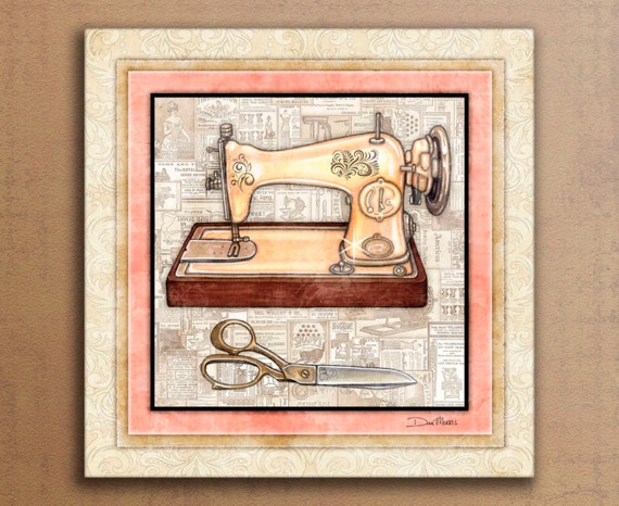 Sewing Room Art Print by Artist Dan Morris "Sew Vintage 4". Sewing room art, singer sewing machines, fabric art, gift quilter,fabric art