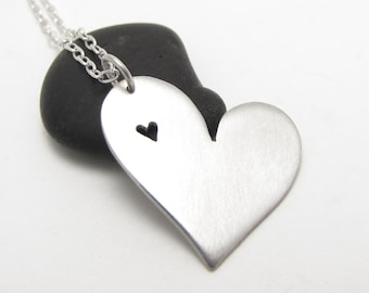 Heart in Heart sterling silver heart pendant - made to order