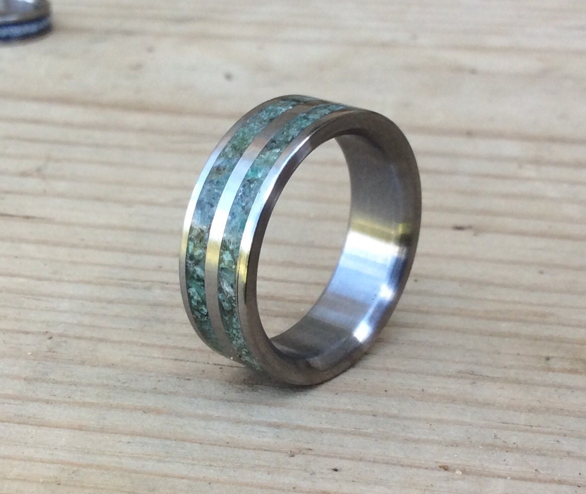 Titanium Ring Moss Agate Ring Wedding Ring Mens Ring