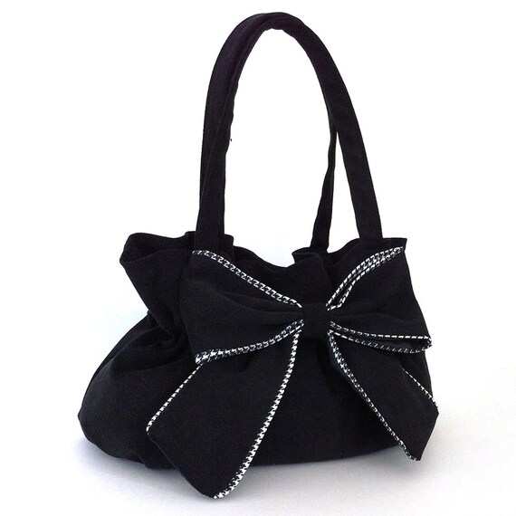 Black handbag Vegan black purse with bow Handmade by Sisoibags