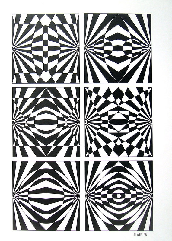 Optical Illusion Geometric Shapes Black and White 1970