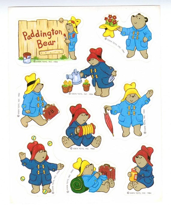 Paddington Bear Sticker Sheet Hallmark Vintage 80's