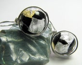 Black Silver Gold  Earrings Foil Glass Beads Illusion Dangle Sterling Silver
