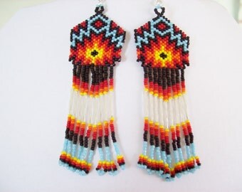 Beadwork Native American Style Earring , Beaded Southwestern Style Earring , Dangle Earring , Seed Beaded Earring , Handmade Earrings