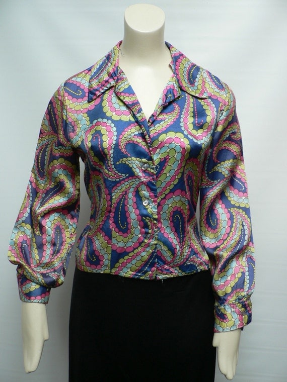 vintage 1960s psychedelic blouse / mod multi colored shirt