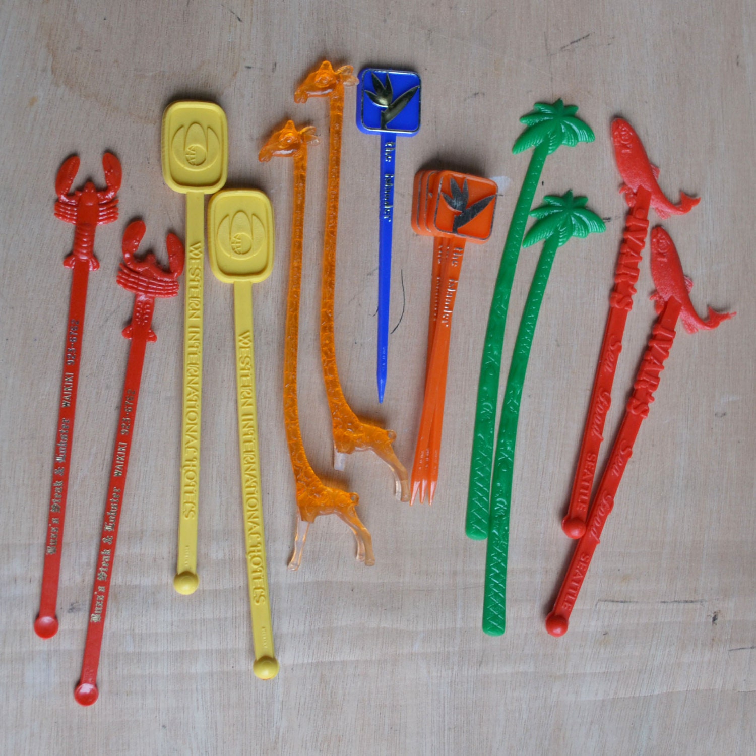Collection of 14 Fun Vintage Swizzle Sticks