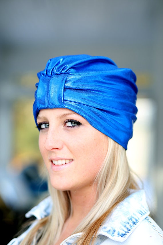 Hair Turban  in Royal  Blue Metallic Womens Fashion Head Wrap