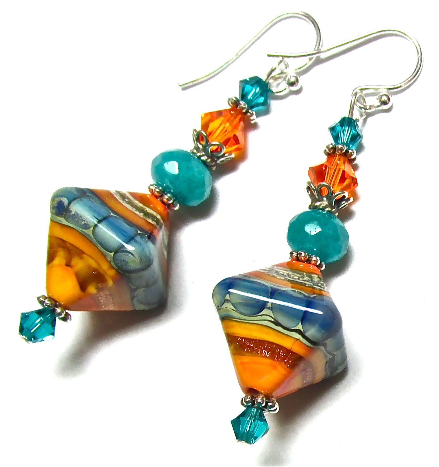 Bicone Earrings Lampwork Earrings Orange Earrings by SeeMyJewelry
