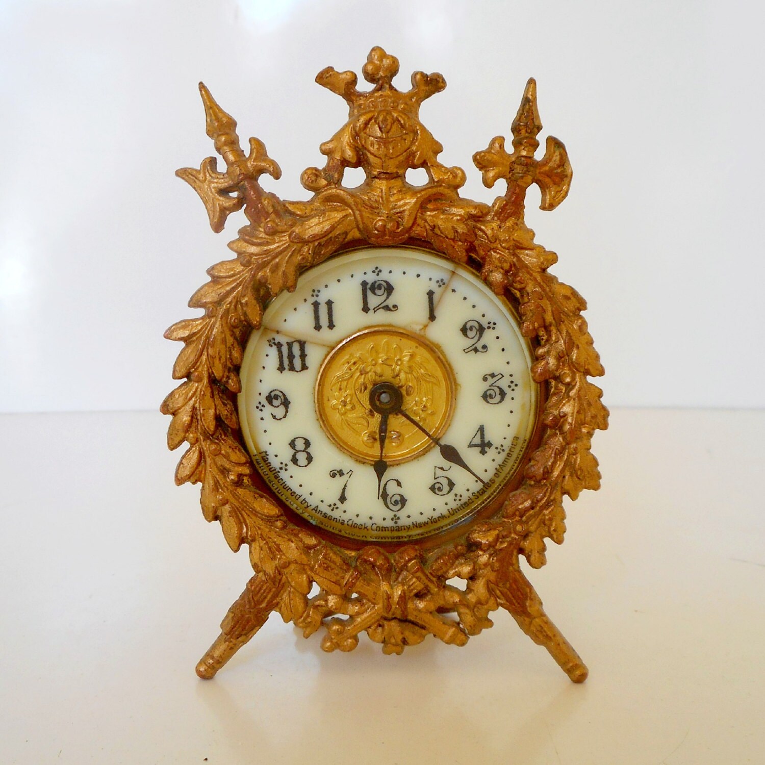 Antique Ansonia Clock Victorian Wind up Clock Boudoir Clock