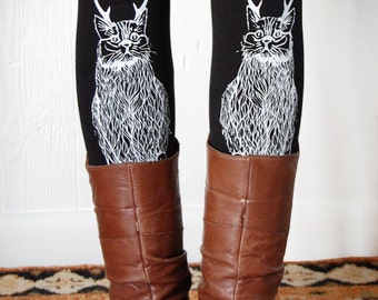 The Original Wild Catalope Leggings, cat leggings, cat with antlers, made in the USA by Simka Sol